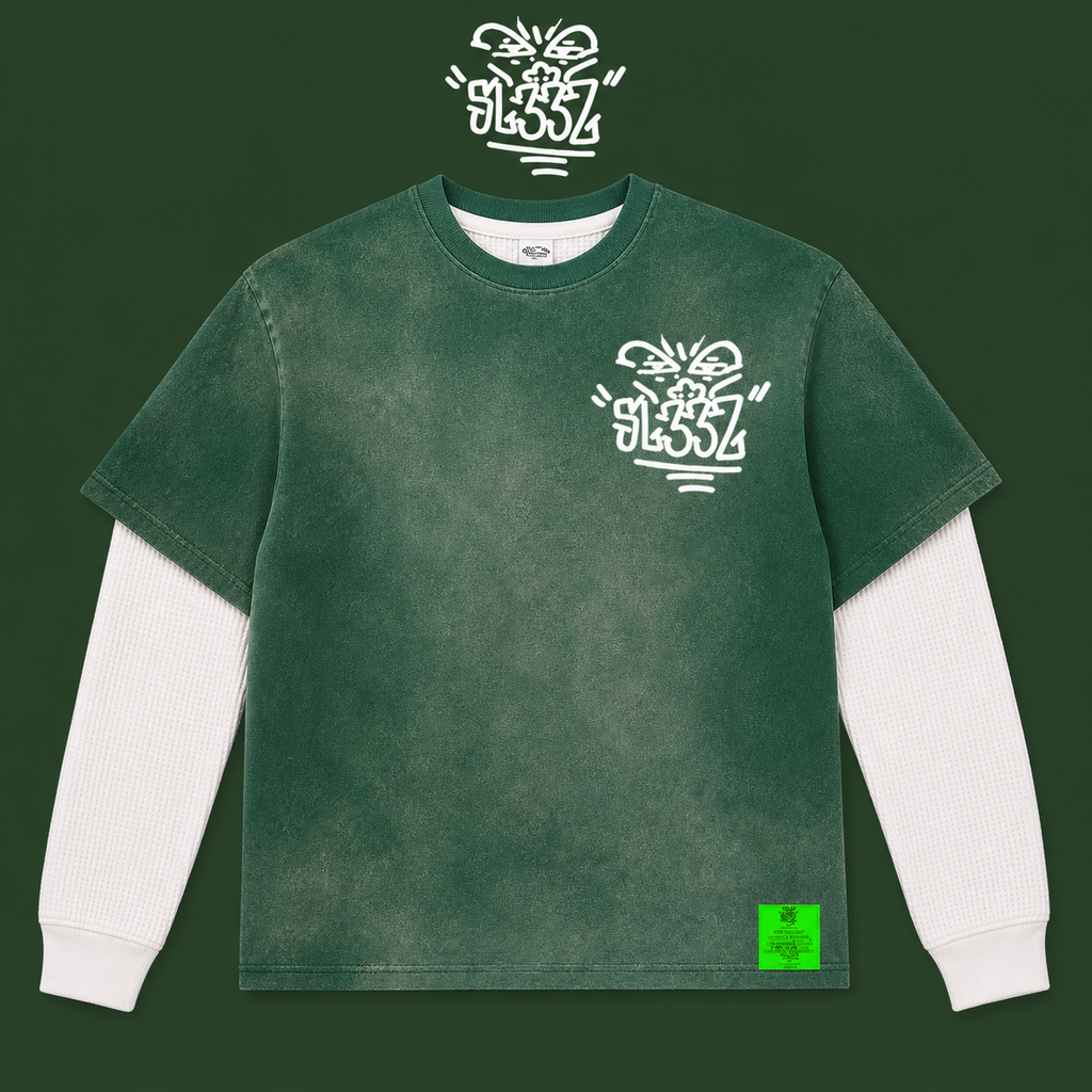 "LOGAN GREEN DIRT BAG UNISEX TEE" (REMOVABLE THERMAL LONG SLEEVE )