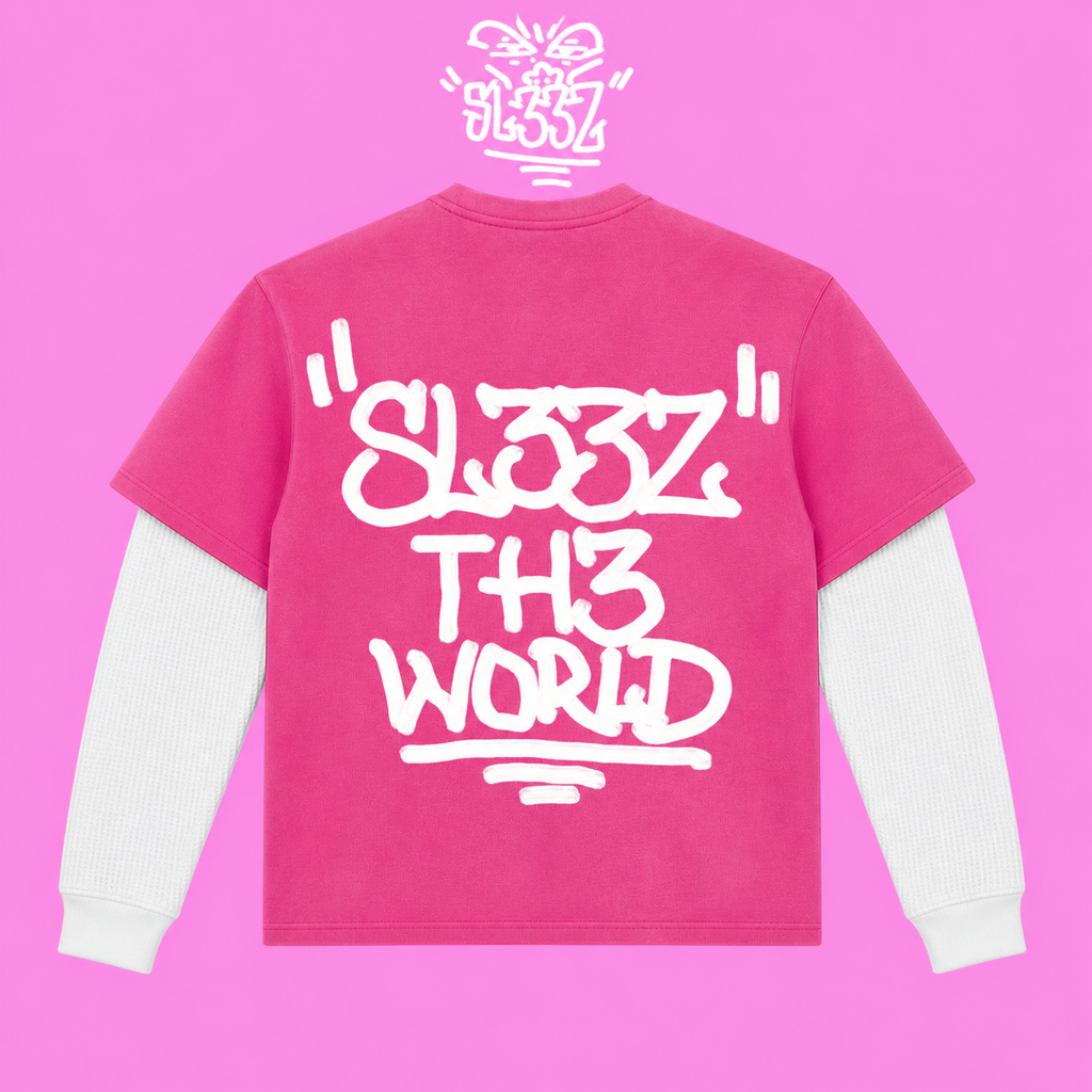 "BABY PINK DIRT BAG UNISEX TEE" (REMOVABLE THERMAL LONG SLEEVE)