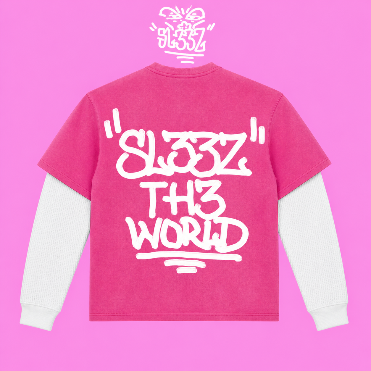 "BABY PINK DIRT BAG UNISEX TEE" (REMOVABLE THERMAL LONG SLEEVE)