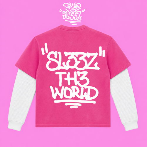 "BABY PINK DIRT BAG UNISEX TEE" (REMOVABLE THERMAL LONG SLEEVE)