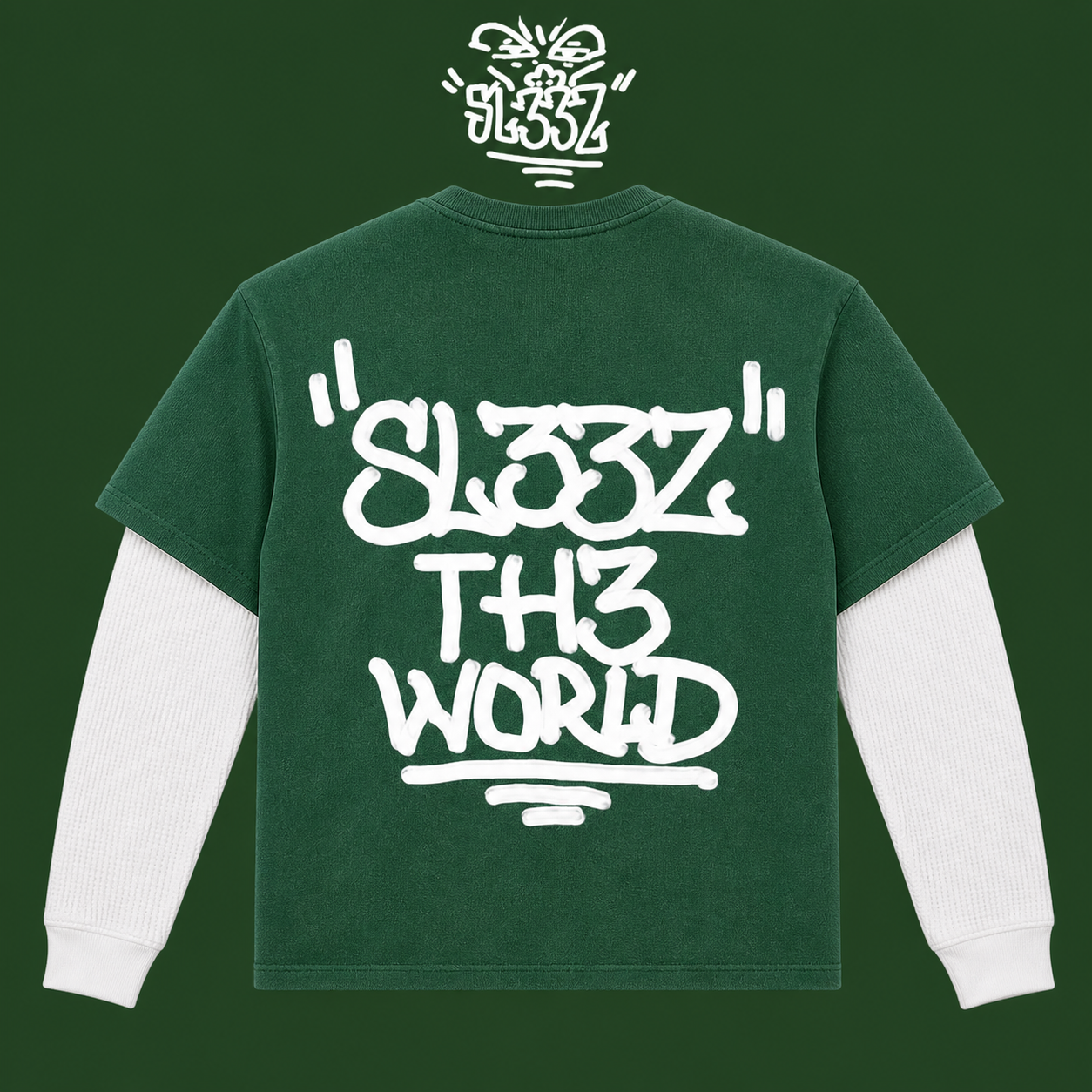 "LOGAN GREEN DIRT BAG UNISEX TEE" (REMOVABLE THERMAL LONG SLEEVE )