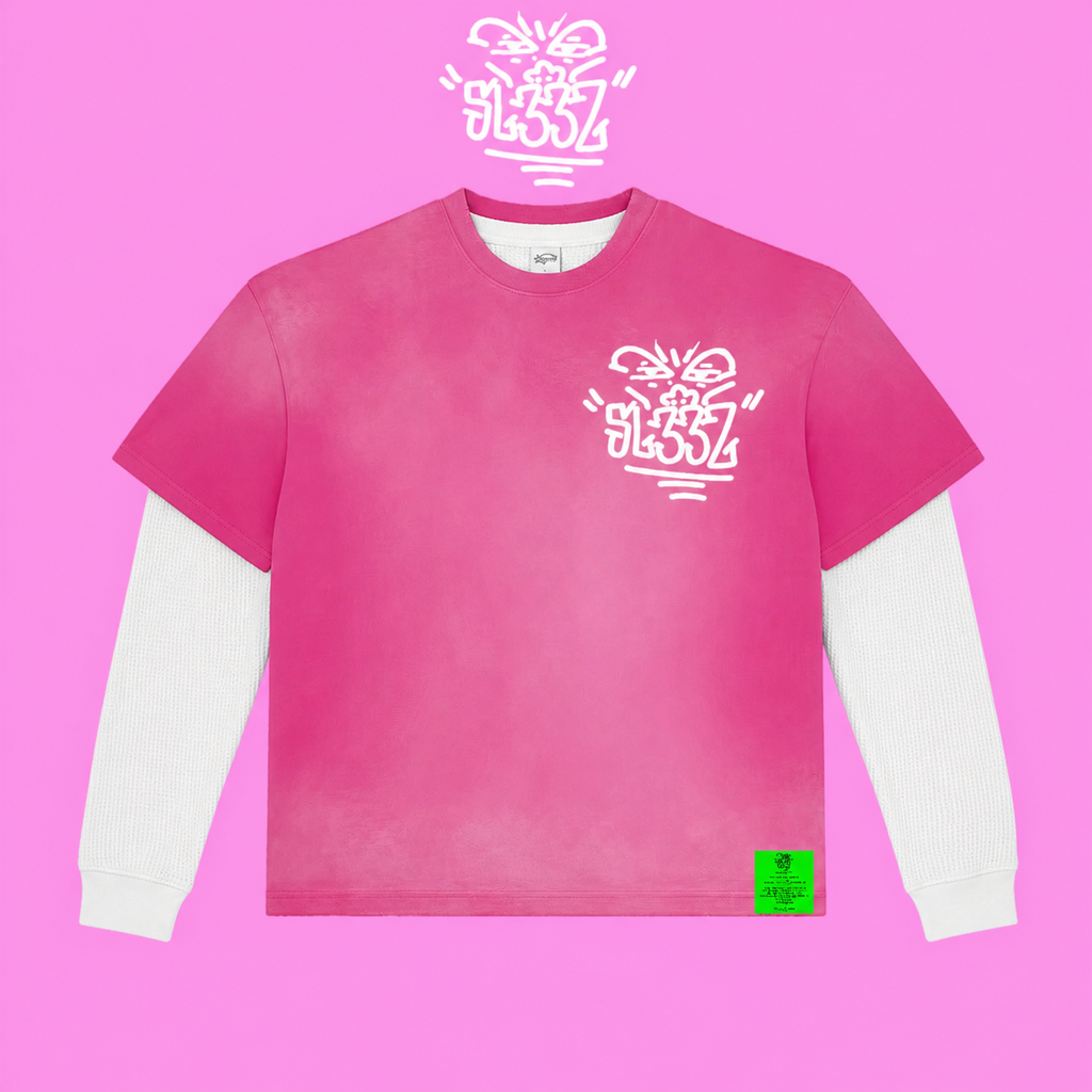 "BABY PINK DIRT BAG UNISEX TEE" (REMOVABLE THERMAL LONG SLEEVE)