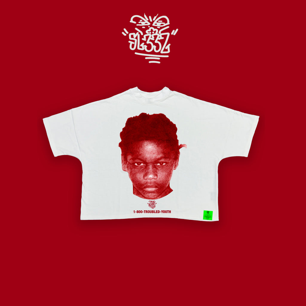 "1-800-TROUBLED YOUTH CRIMSON RED BOX TEE"